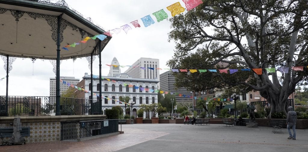 An empty Olvera Street in Los Angeles.