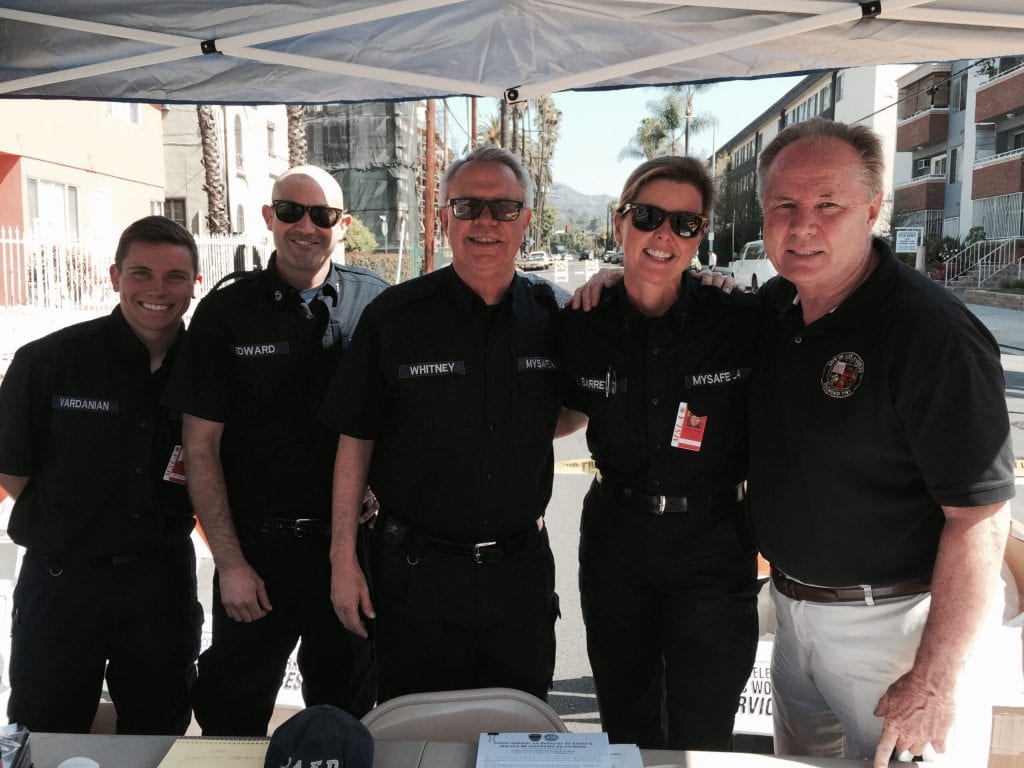 L.A. city councilman Tom LaBonge poses with member of MySafe:LA